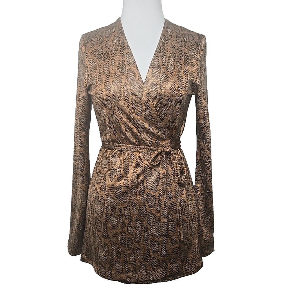 SABINA MUSAYEV Snake Top Camel Color Long Sleeve Full-Wrap‎ OS New